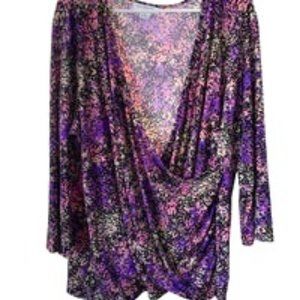 Liz Claiborn Purple Multicolor Wrap Blouse